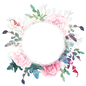 circle of flowers around a white circle